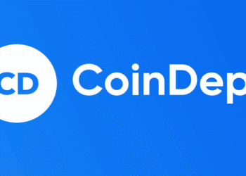 The CoinDepo logo featuring a white circle with 'CD' text on a solid blue background, accompanied by the 'CoinDepo' name in white text to the right.